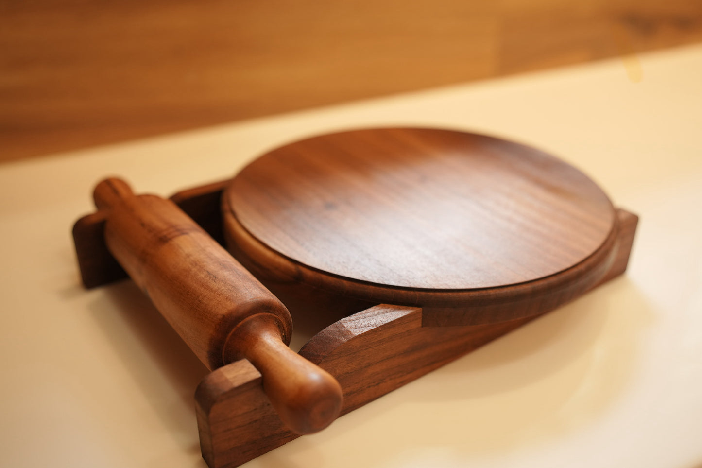 Mahogany Wood Chapathi Maker with Stand (Food Grade)