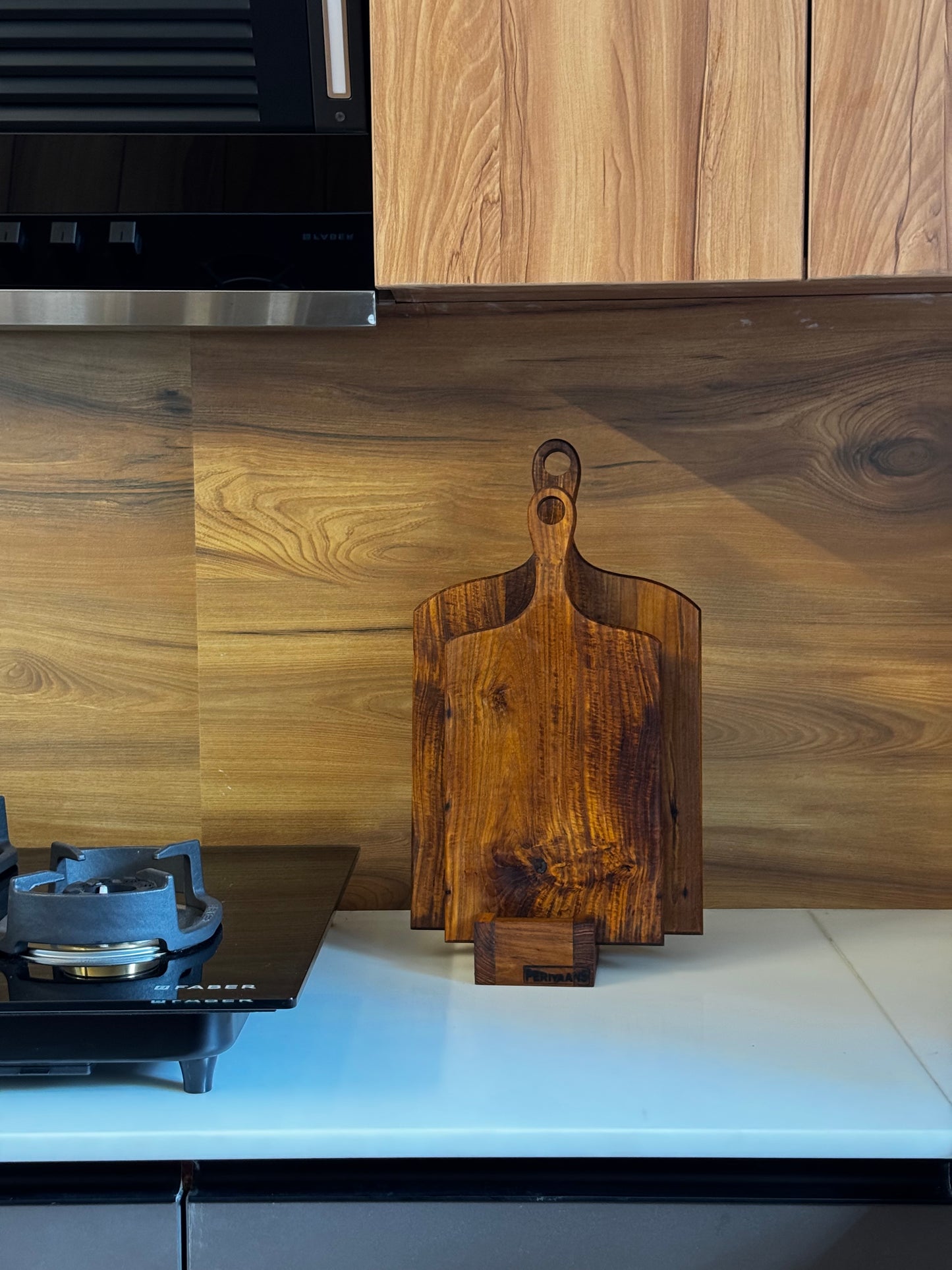 Teak Wood Chopping Board Set with Stand (Set of 2)