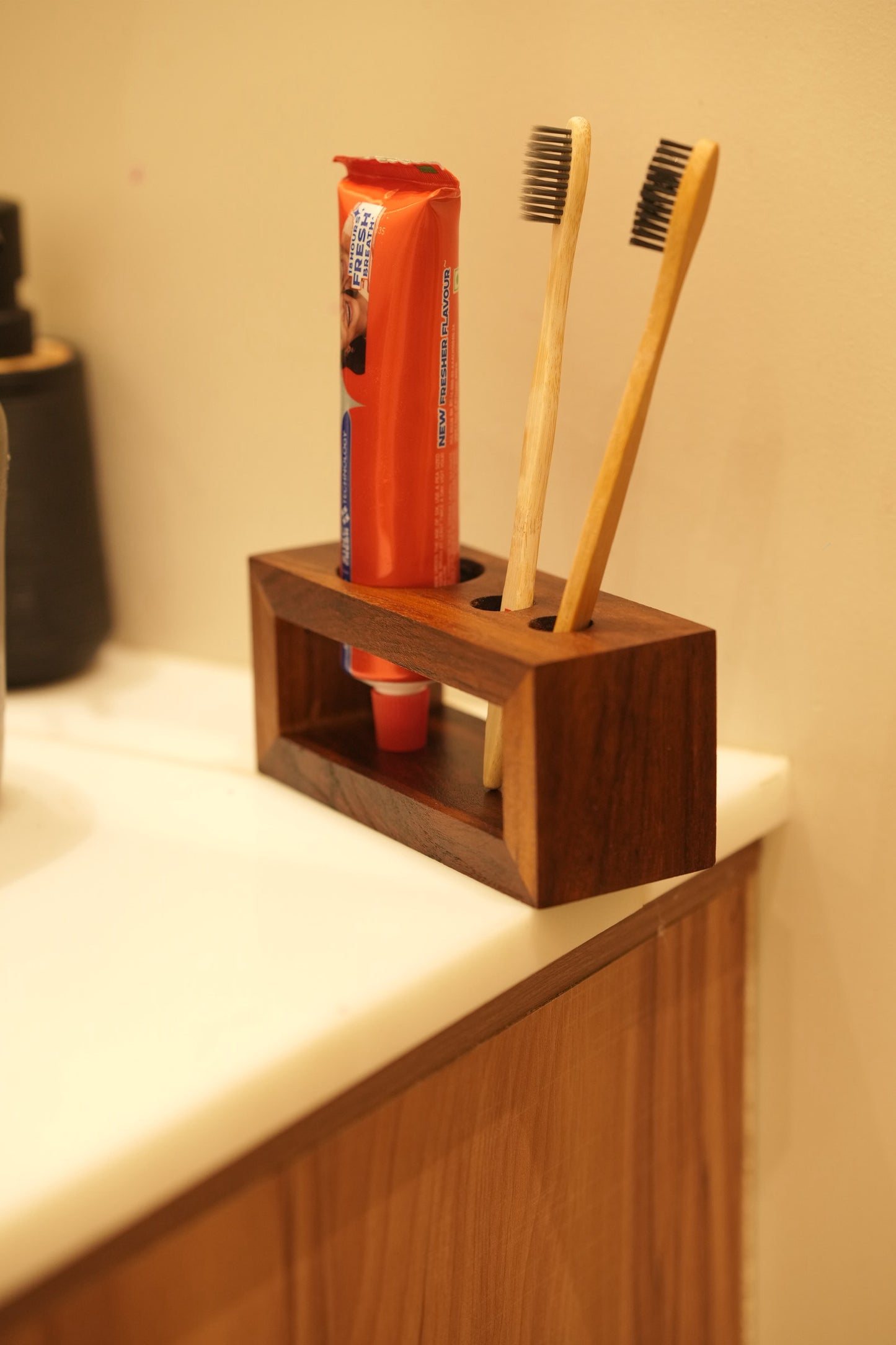 Wooden Toothbrush & Paste Holder – 2 Brush Slots