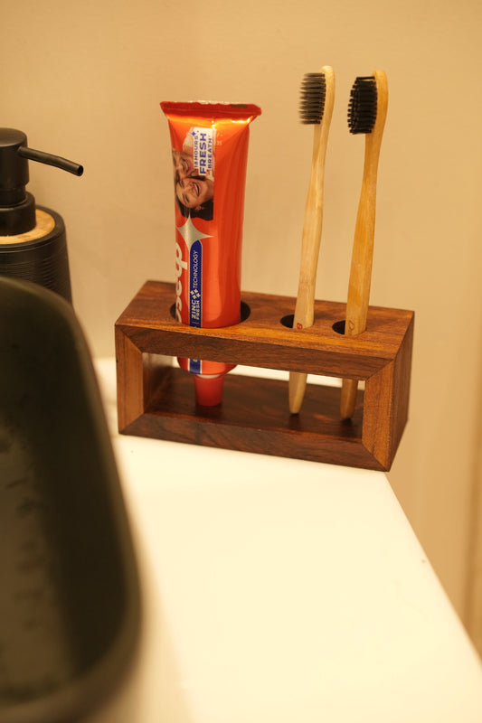 Wooden Toothbrush & Paste Holder – 2 Brush Slots