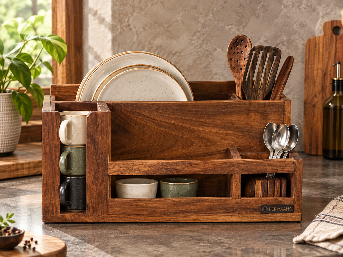 Wooden Plate, Mug & Spoon Stand