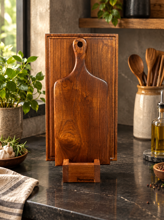 Teak Wood Serving & Chopping Board with Stand